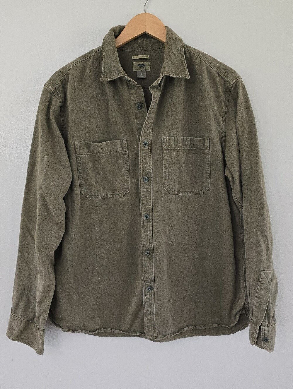 Old Navy Mens L Military Green Utility Shirt Long Sleeve Button up *spot